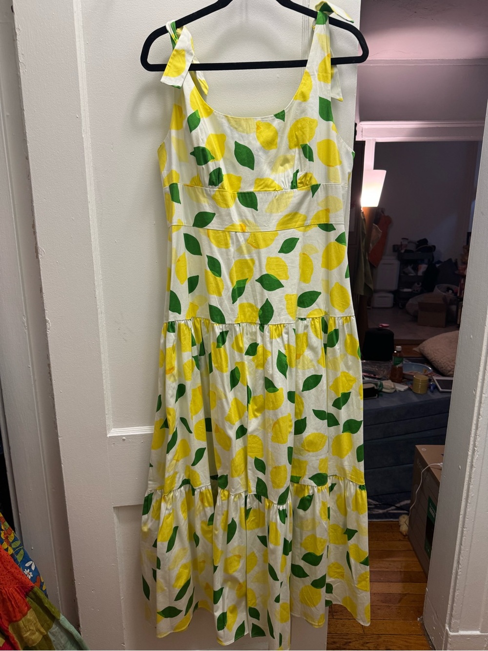 kate spade White Lemon-Print Tie-Shoulder Maxi Dress